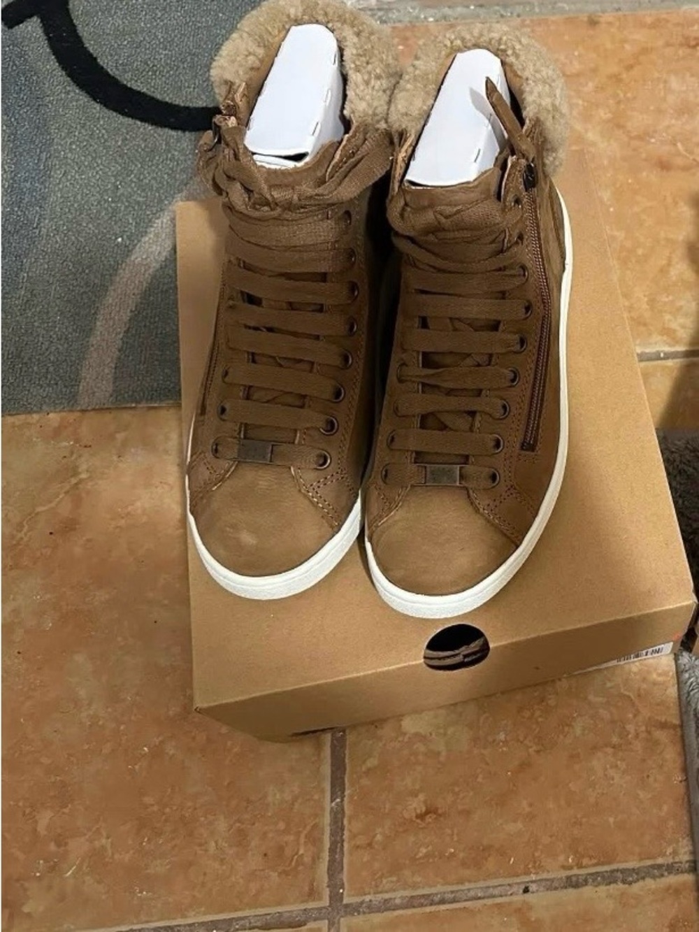 Women’s Brown UGG High-Top Faux Fur Lined Sneakers
